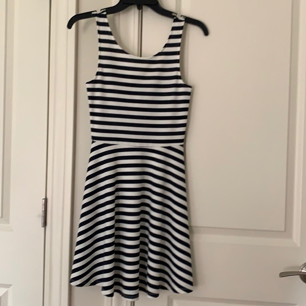 Barely Worn Dark Blue and White Striped Dress